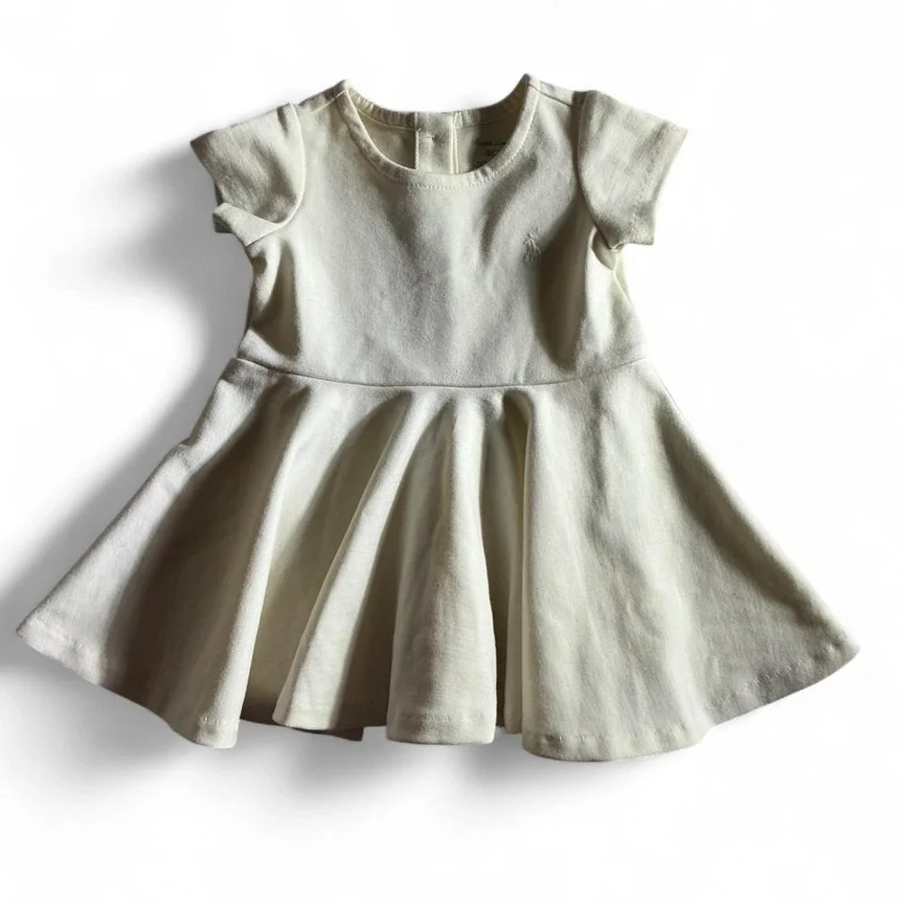 Ralph Lauren‎ Baby Girls Cream Ribbed Cotton Blend Short Sleeve Dress 3M